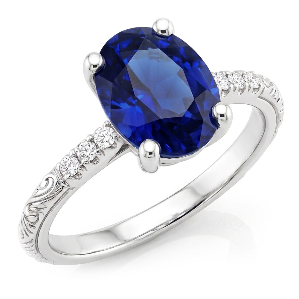 Natural Real ( Not Lab Grown )  Antique Style Solitaire Blue Sapphire With Accents Ring 3.50 Carats