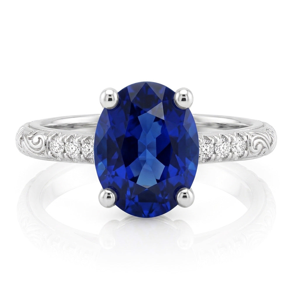 Natural Real ( Not Lab Grown )  Antique Style Solitaire Blue Sapphire With Accents Ring 3.50 Carats