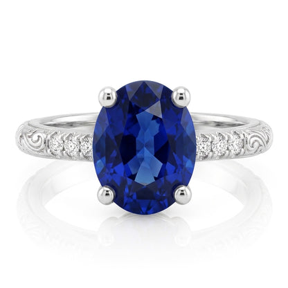 Natural Real ( Not Lab Grown )  Antique Style Solitaire Blue Sapphire With Accents Ring 3.50 Carats