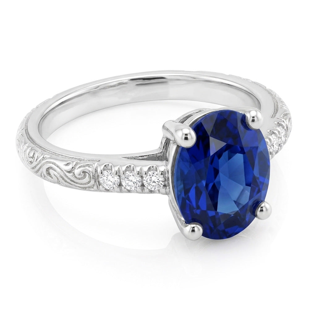 Natural Real ( Not Lab Grown )  Antique Style Solitaire Blue Sapphire With Accents Ring 3.50 Carats