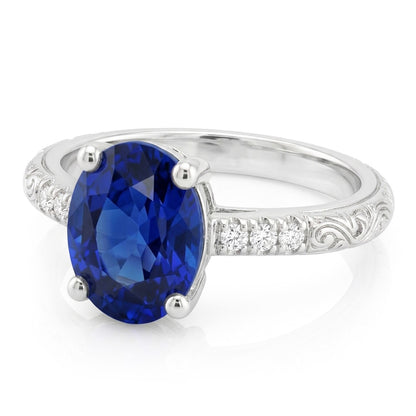 Natural Real ( Not Lab Grown )  Antique Style Solitaire Blue Sapphire With Accents Ring 3.50 Carats