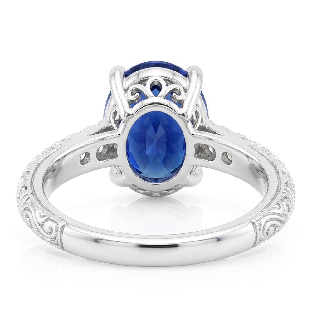 Natural Real ( Not Lab Grown )  Antique Style Solitaire Blue Sapphire With Accents Ring 3.50 Carats