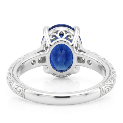 Natural Real ( Not Lab Grown )  Antique Style Solitaire Blue Sapphire With Accents Ring 3.50 Carats