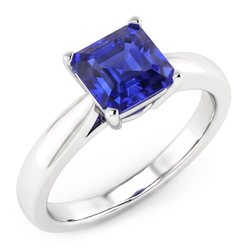 Natural Real ( Not Lab Grown )  Asscher Cut Blue Sapphire Solitaire Ring