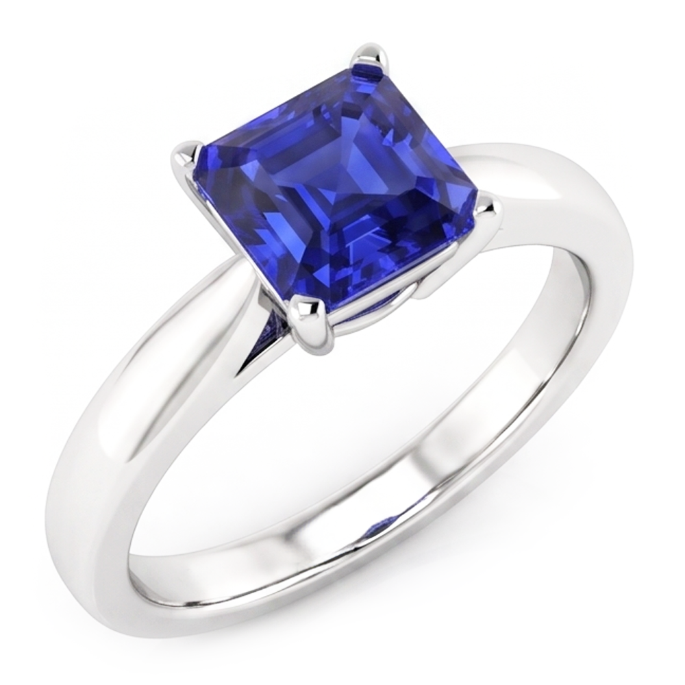 Natural Real ( Not Lab Grown )  Asscher Cut Blue Sapphire Solitaire Ring