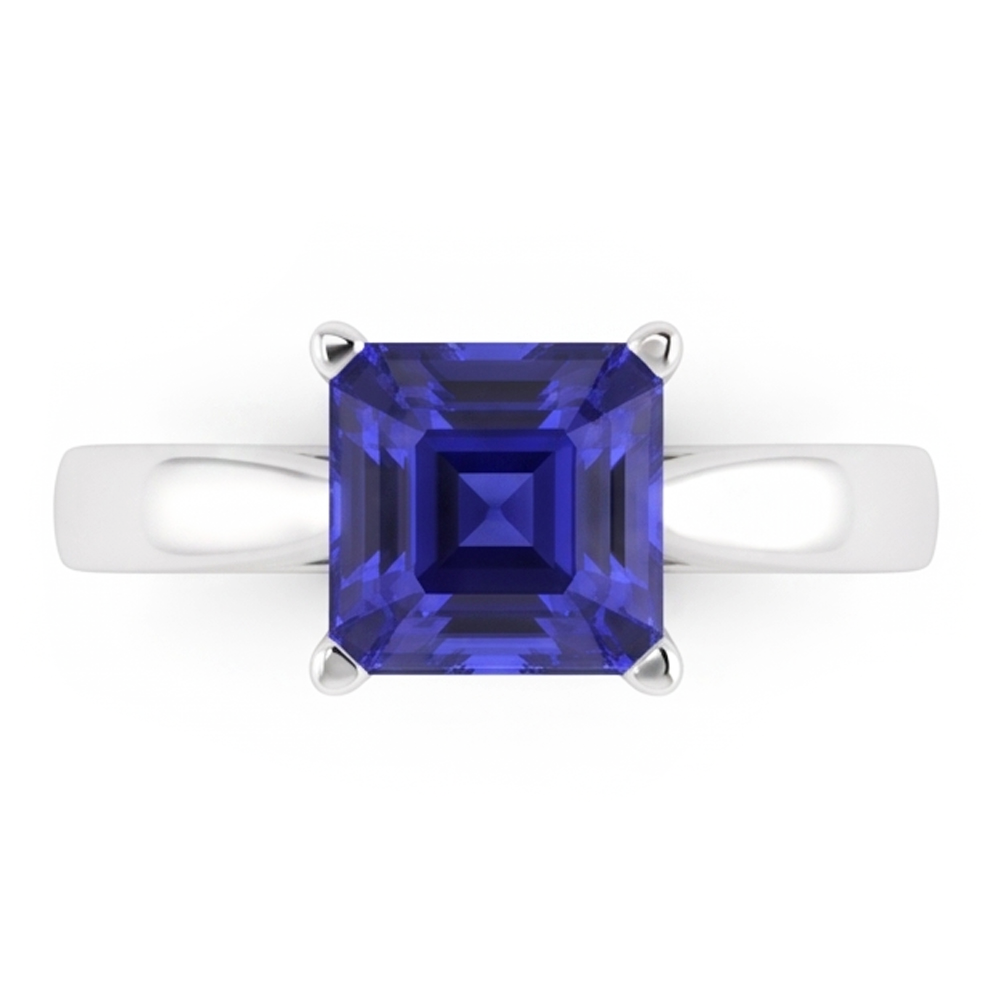 Natural Real ( Not Lab Grown )  Asscher Cut Blue Sapphire Solitaire Ring
