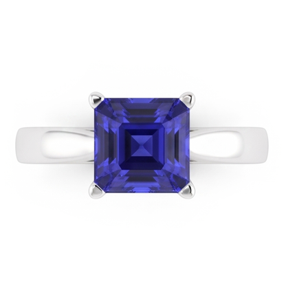Natural Real ( Not Lab Grown )  Asscher Cut Blue Sapphire Solitaire Ring