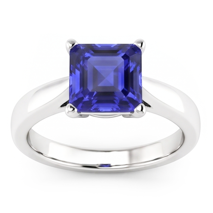 Natural Real ( Not Lab Grown )  Asscher Cut Blue Sapphire Solitaire Ring