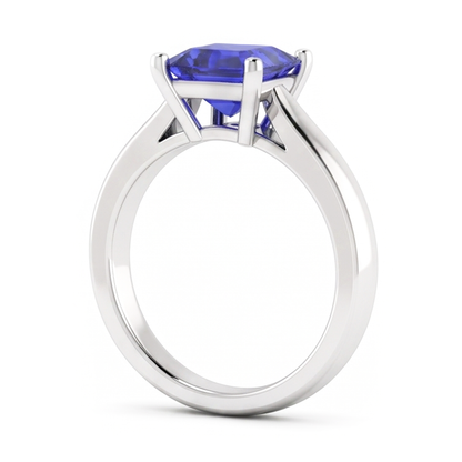Natural Real ( Not Lab Grown )  Asscher Cut Blue Sapphire Solitaire Ring