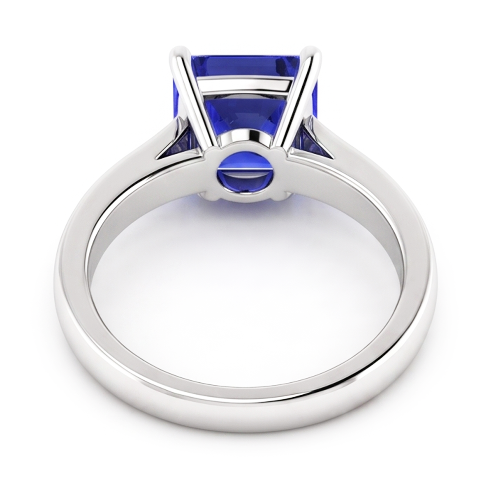 Natural Real ( Not Lab Grown )  Asscher Cut Blue Sapphire Solitaire Ring