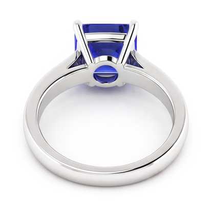 Natural Real ( Not Lab Grown )  Asscher Cut Blue Sapphire Solitaire Ring