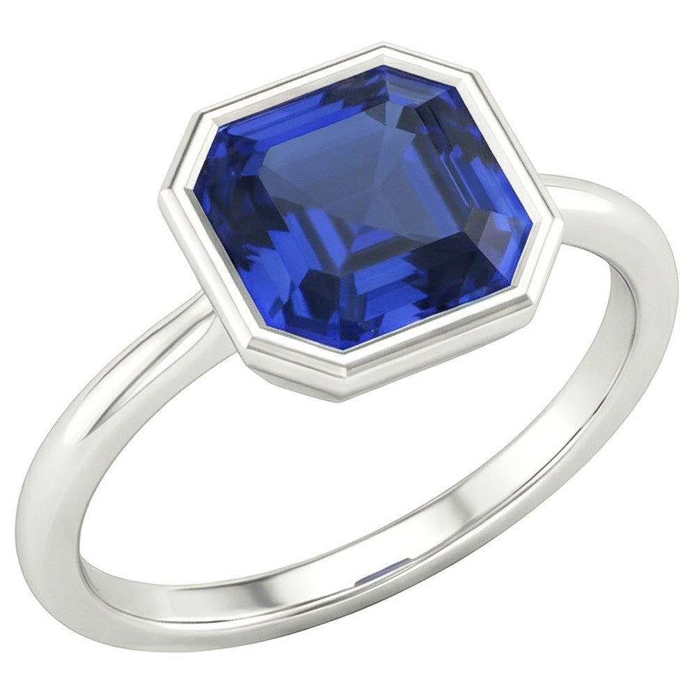 Natural Real ( Not Lab Grown )  Asscher Cut Sapphire Engagement Solitaire Ring