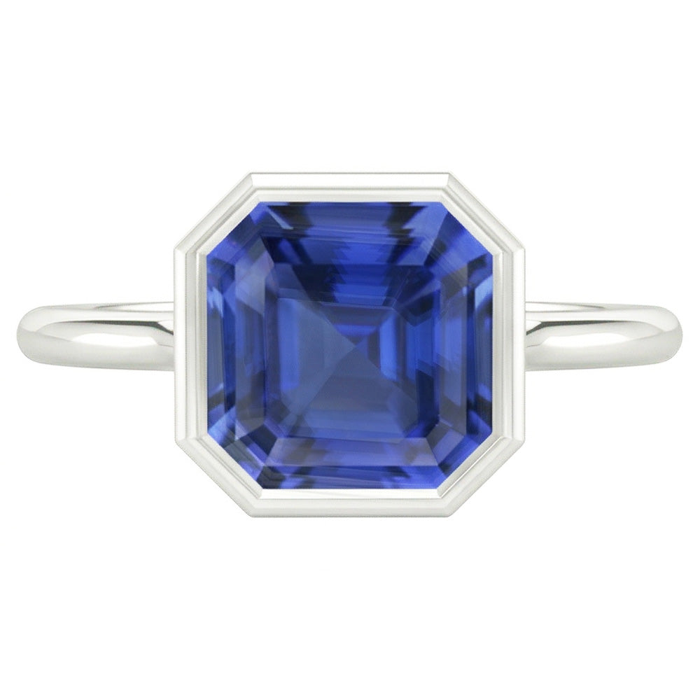 Natural Real ( Not Lab Grown )  Asscher Cut Sapphire Engagement Solitaire Ring