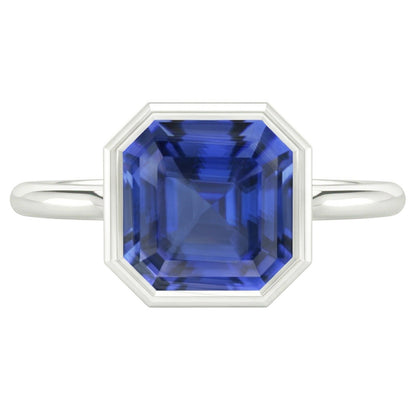 Natural Real ( Not Lab Grown )  Asscher Cut Sapphire Engagement Solitaire Ring