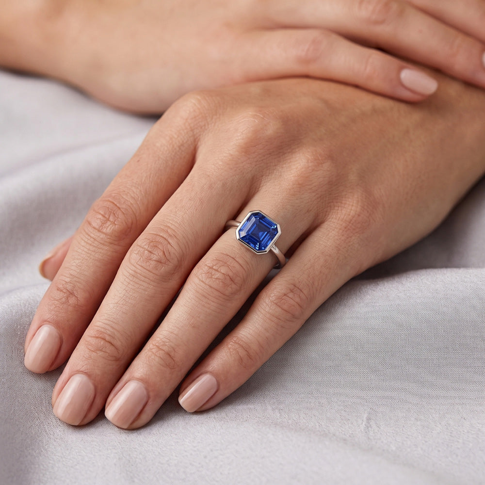 Natural Real ( Not Lab Grown )  Asscher Cut Sapphire Engagement Solitaire Ring