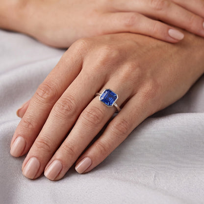 Natural Real ( Not Lab Grown )  Asscher Cut Sapphire Engagement Solitaire Ring
