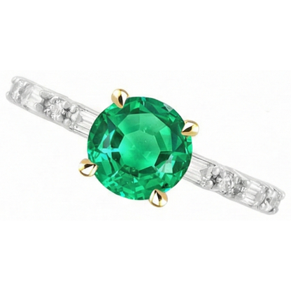 Natural Real ( Not Lab Grown ) Baguette Diamond Green Emerald GIA Ring Comfort Fit Jewelry
