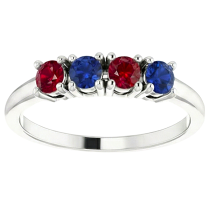 Natural Real ( Not Lab Grown )  Band Ruby Sapphire Ring 0.80 Carats Prong Setting White Gold 14K