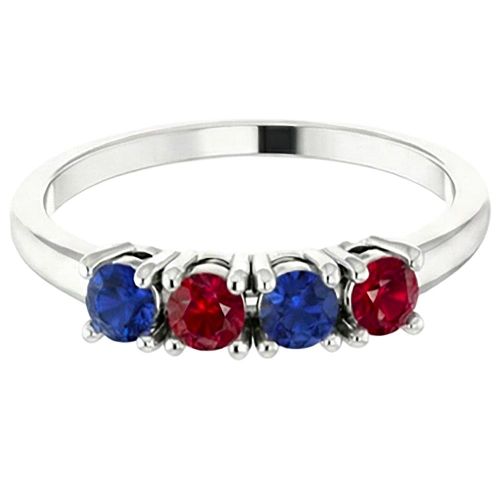 Natural Real ( Not Lab Grown )  Band Ruby Sapphire Ring 0.80 Carats Prong Setting White Gold 14K