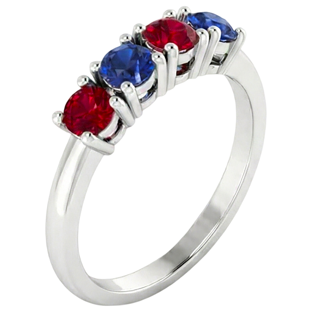 Natural Real ( Not Lab Grown )  Band Ruby Sapphire Ring 0.80 Carats Prong Setting White Gold 14K