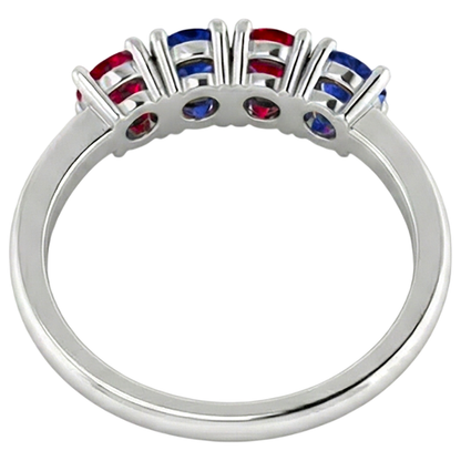 Natural Real ( Not Lab Grown )  Band Ruby Sapphire Ring 0.80 Carats Prong Setting White Gold 14K