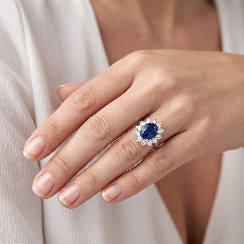 Natural Real ( Not Lab Grown )  Beautiful Oval Sapphire Halo Engagement Ring