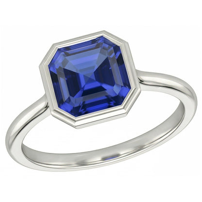 Natural Real ( Not Lab Grown )  Bezel Set Asscher Sapphire Ring For Women