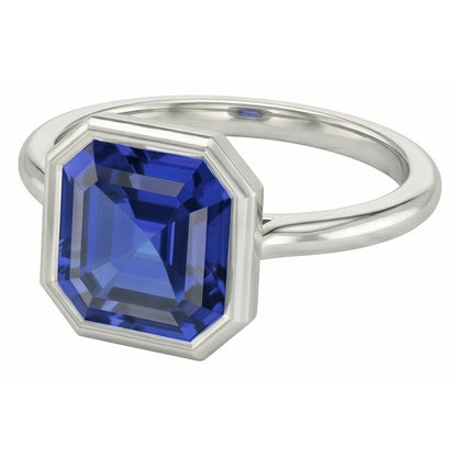 Natural Real ( Not Lab Grown )  Bezel Set Asscher Sapphire Ring For Women