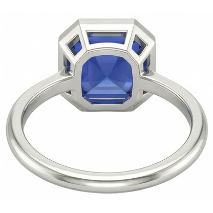 Natural Real ( Not Lab Grown )  Bezel Set Asscher Sapphire Ring For Women