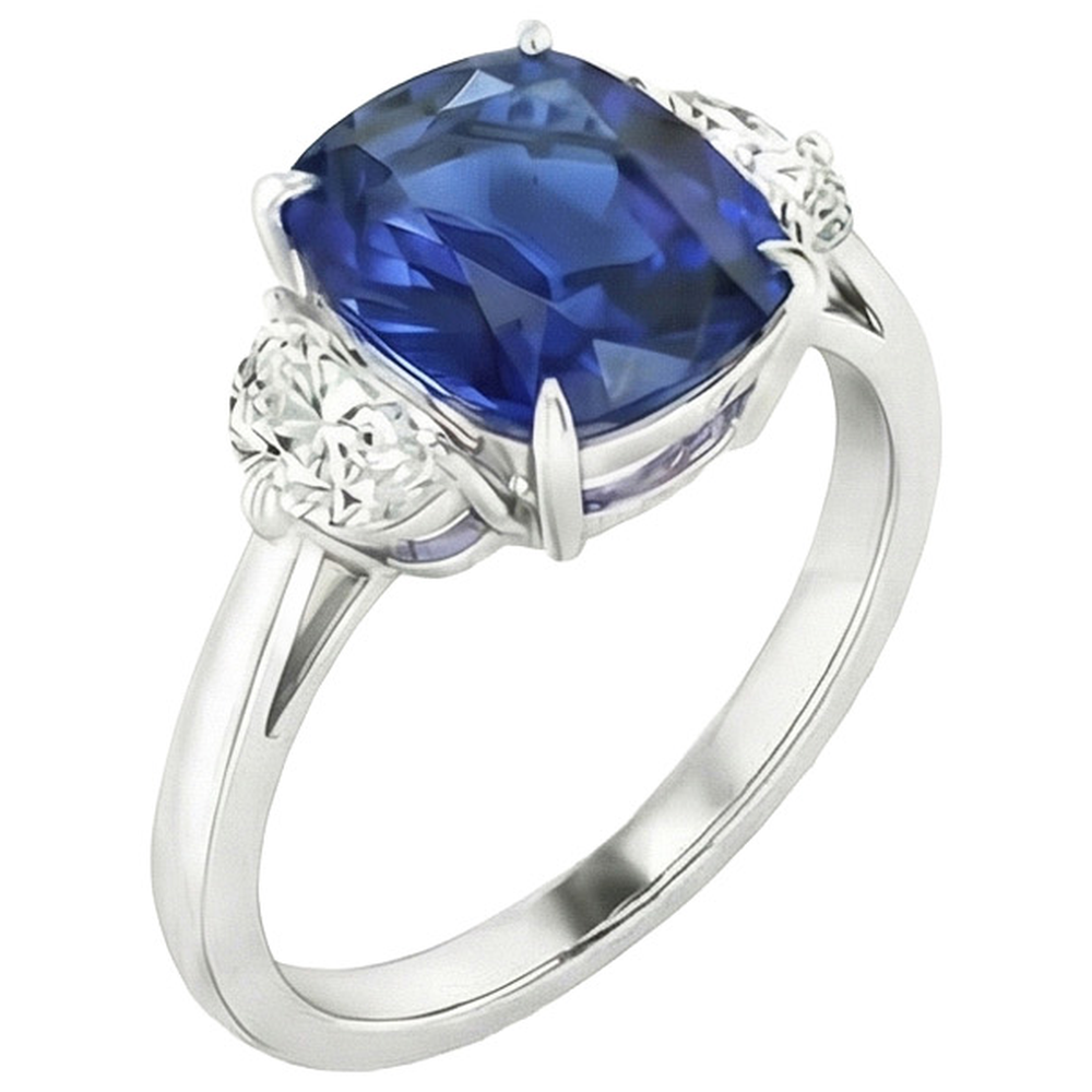 Natural Real ( Not Lab Grown )  Big 6 Carat Cushion Sapphire Ring