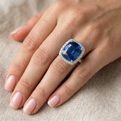Natural Real ( Not Lab Grown )  Biggest Cushion Sapphire Halo Ring Sri Lanka