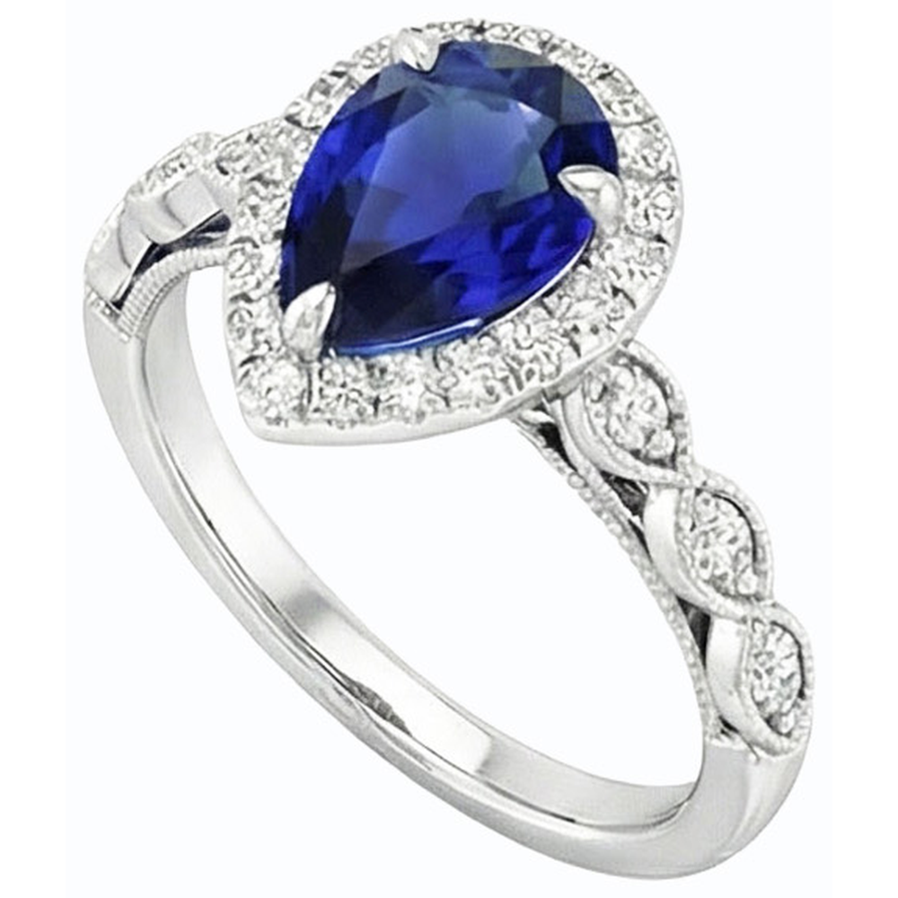 Natural Real ( Not Lab Grown )  Blue Ceylon Sapphire Halo Anniversary Ring