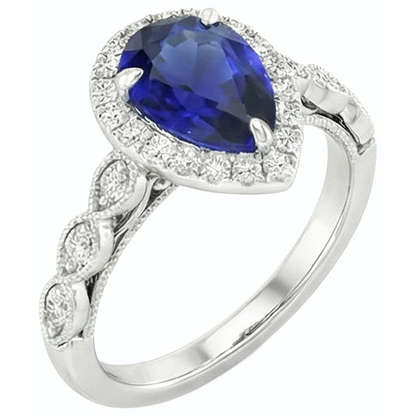 Natural Real ( Not Lab Grown )  Blue Ceylon Sapphire Halo Anniversary Ring