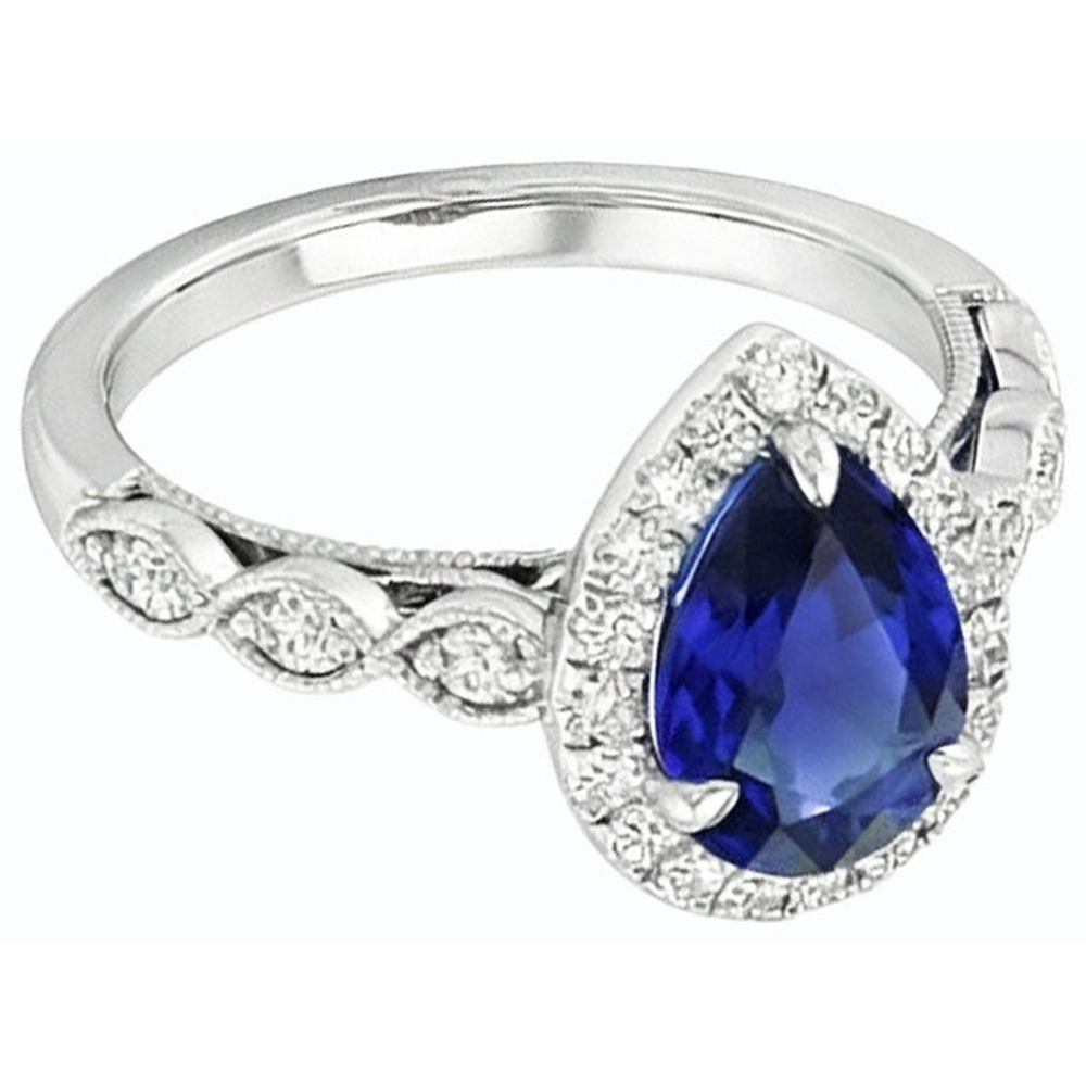 Natural Real ( Not Lab Grown )  Blue Ceylon Sapphire Halo Anniversary Ring