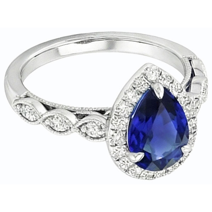 Natural Real ( Not Lab Grown )  Blue Ceylon Sapphire Halo Anniversary Ring