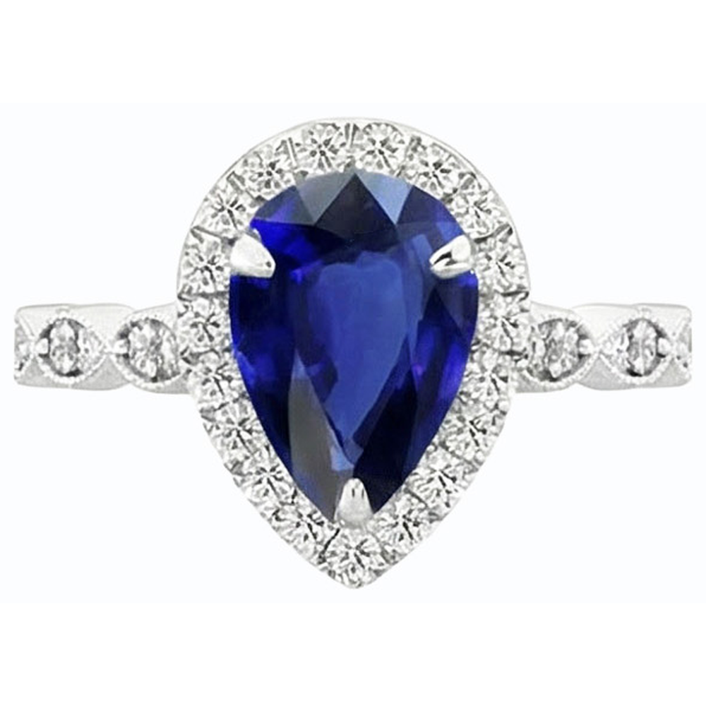 Natural Real ( Not Lab Grown )  Blue Ceylon Sapphire Halo Anniversary Ring