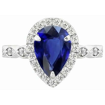 Natural Real ( Not Lab Grown )  Blue Ceylon Sapphire Halo Anniversary Ring
