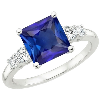 Natural Real ( Not Lab Grown )  Blue Sapphire Anniversary Ring Princess Cut Five Stone 5.50 Carats