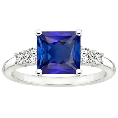 Natural Real ( Not Lab Grown )  Blue Sapphire Anniversary Ring Princess Cut Five Stone 5.50 Carats