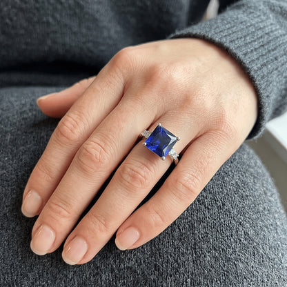 Natural Real ( Not Lab Grown )  Blue Sapphire Anniversary Ring Princess Cut Five Stone 5.50 Carats
