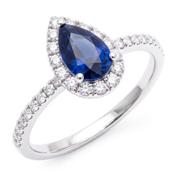 Natural Real ( Not Lab Grown )  Blue Sapphire Engagement Ring Teardrop Style White Gold 2.50 Carats
