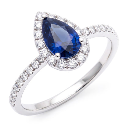 Natural Real ( Not Lab Grown )  Blue Sapphire Engagement Ring Teardrop Style White Gold 2.50 Carats