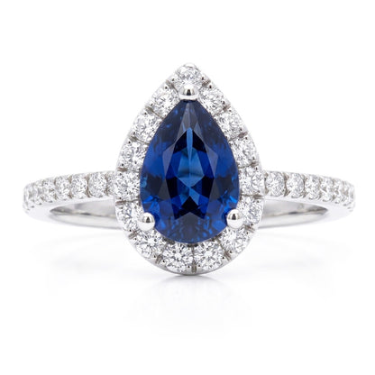 Natural Real ( Not Lab Grown )  Blue Sapphire Engagement Ring Teardrop Style White Gold 2.50 Carats