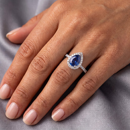 Natural Real ( Not Lab Grown )  Blue Sapphire Engagement Ring Teardrop Style White Gold 2.50 Carats