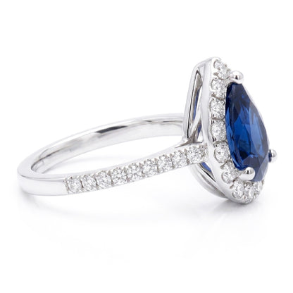 Natural Real ( Not Lab Grown )  Blue Sapphire Engagement Ring Teardrop Style White Gold 2.50 Carats
