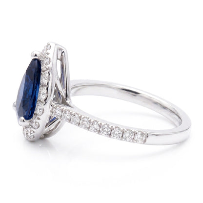 Natural Real ( Not Lab Grown )  Blue Sapphire Engagement Ring Teardrop Style White Gold 2.50 Carats