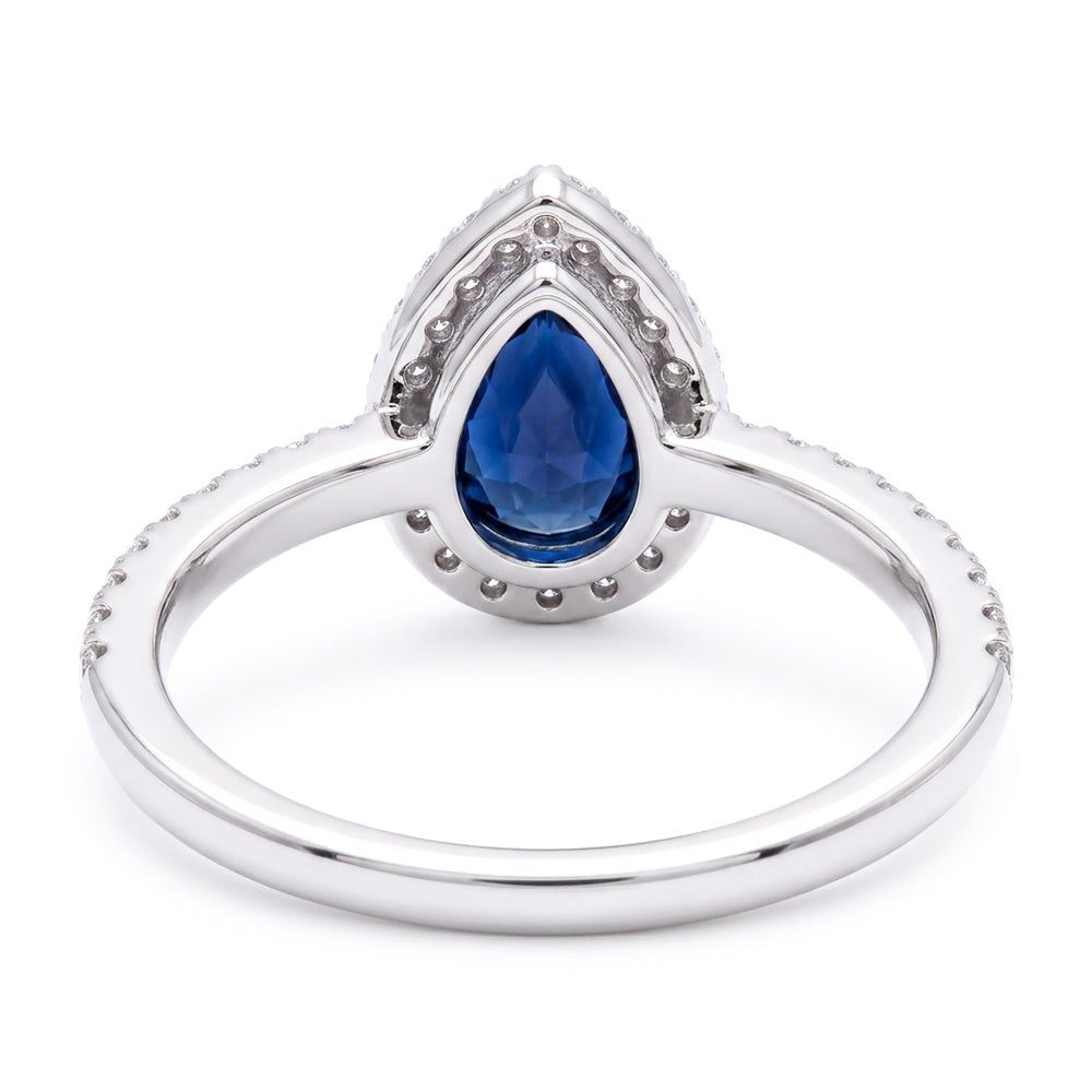 Natural Real ( Not Lab Grown )  Blue Sapphire Engagement Ring Teardrop Style White Gold 2.50 Carats