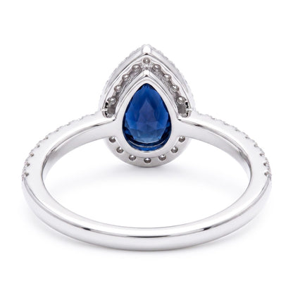 Natural Real ( Not Lab Grown )  Blue Sapphire Engagement Ring Teardrop Style White Gold 2.50 Carats
