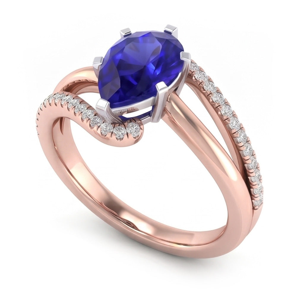 Natural Real ( Not Lab Grown )  Blue Sapphire Gemstone Jewelry Engagement Ring Two Tone 4.50 Carats
