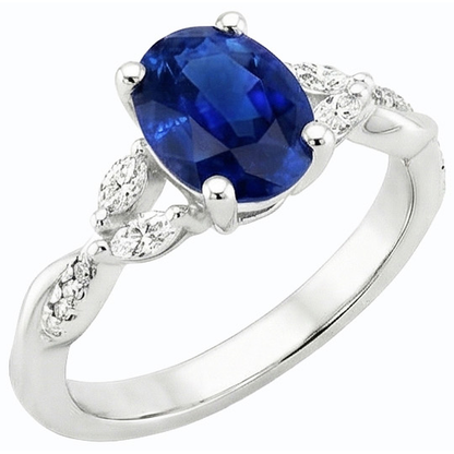 Natural Real ( Not Lab Grown )  Blue Sapphire Gemstone Ring With Marquise & Round Accents 4.50 Carats